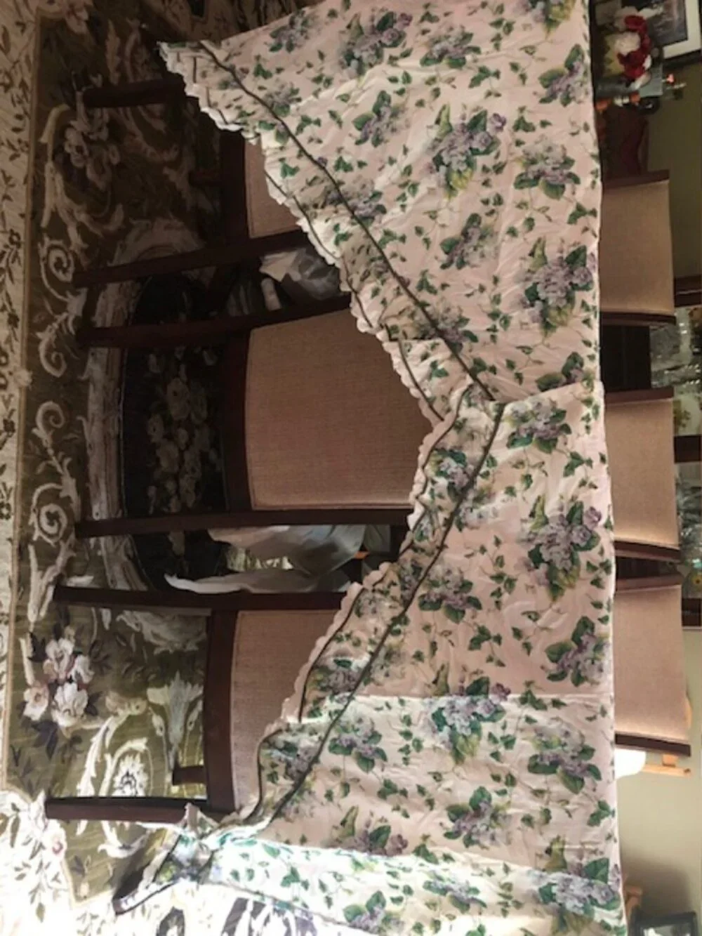 Waverly Sweet Violets set: Swag Curtains, Tissue box,Toothbrush,Shower Hooks